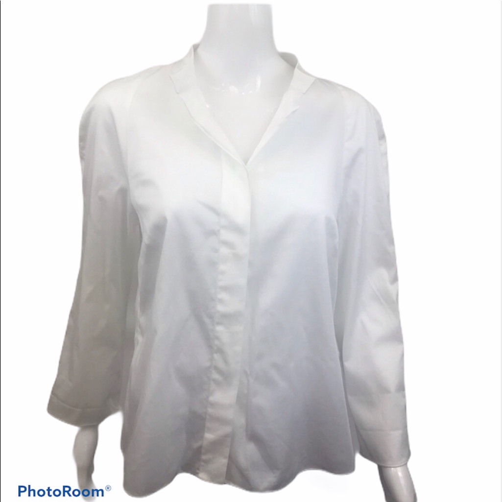 Yeohlee Designer Blouse White 12 Hidden Buttons Fitted Open Or Button Up Coll